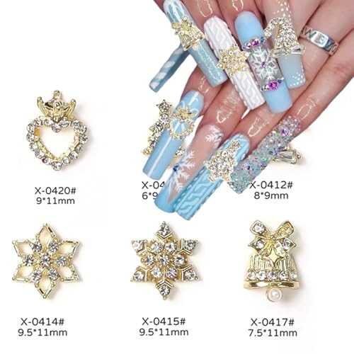 16 Pcs Christmas Nail Charms for Acrylic Nails – Gold Snowflake Hats Bell-11