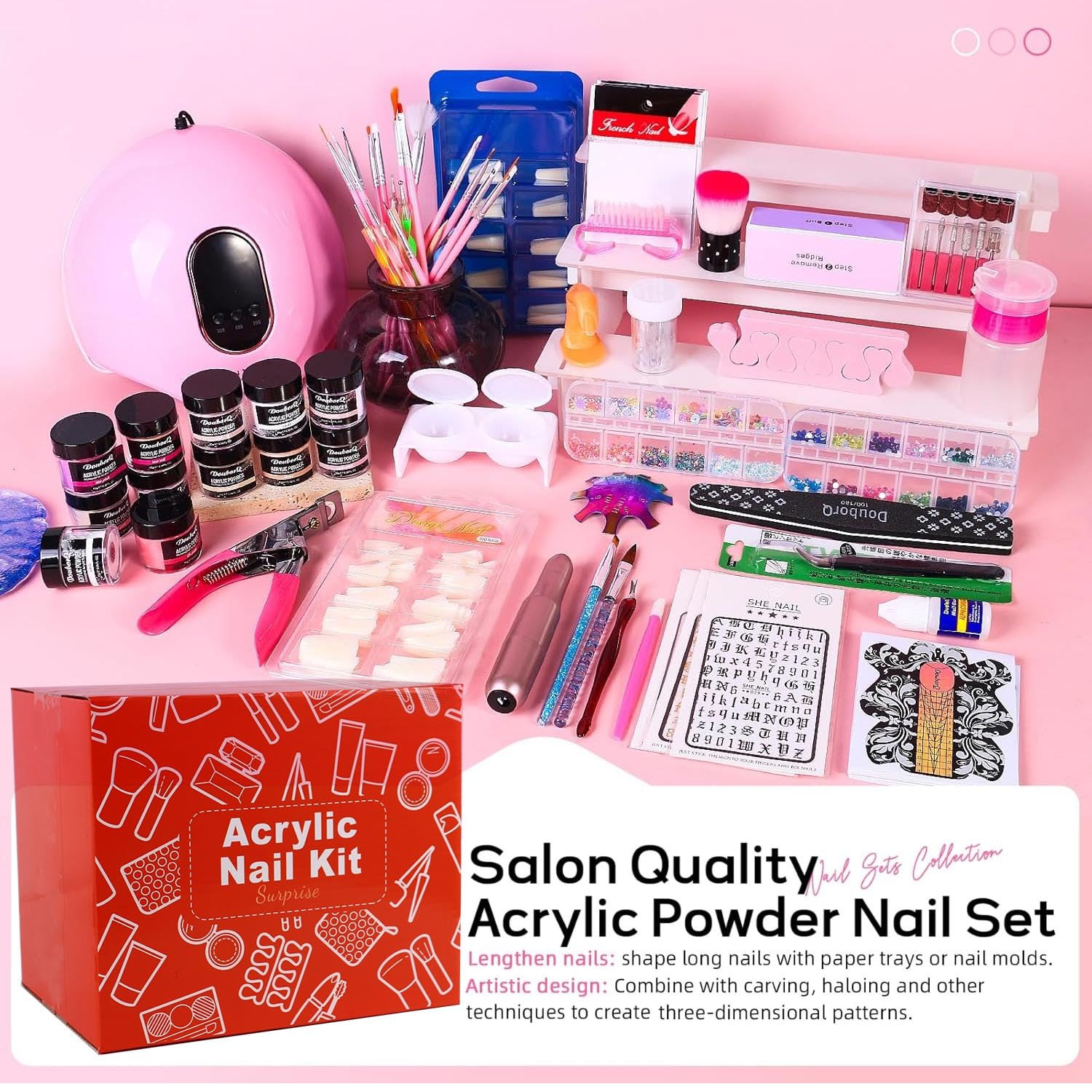 Acrylic Nail Art Kit for Beginners with U V Lamp and Drill | Complete Manicure S