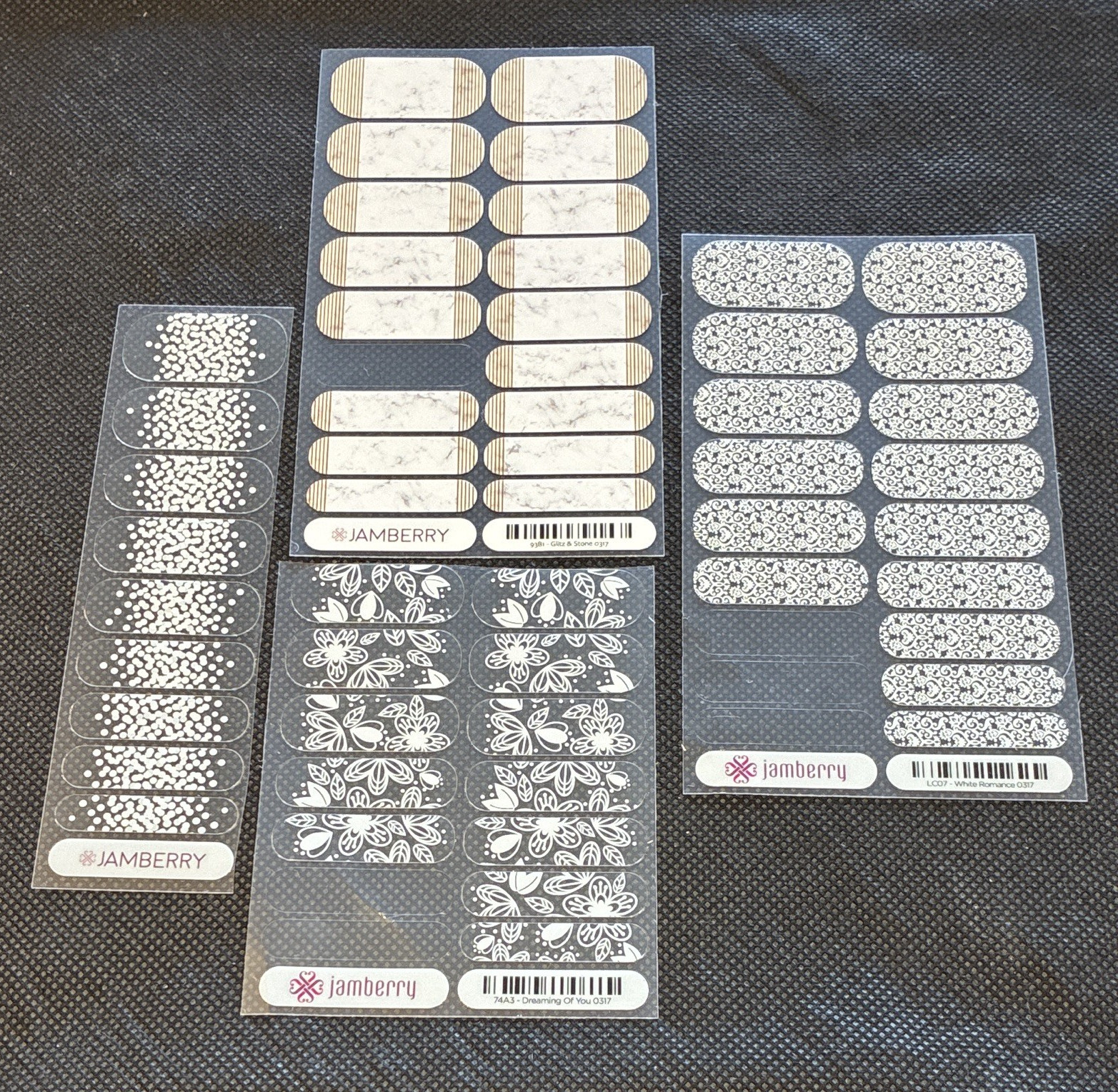 Jamberry Nail Strips 93B1 74A3 LC07 Self-Adhesive Marble WhiteFloral Partial Lot