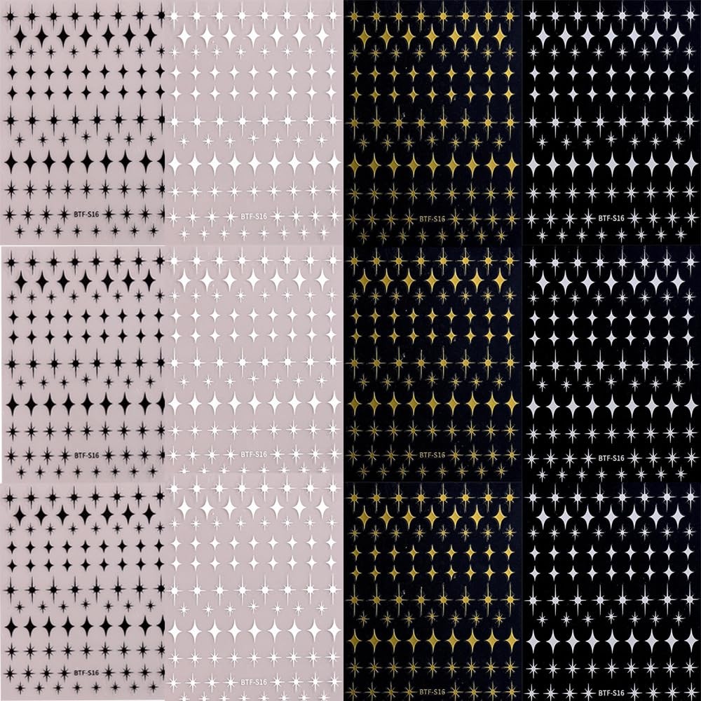 12 Sheets Gold Star Nail Art Stickers Decals 3D Self Adhesive Decals-03
