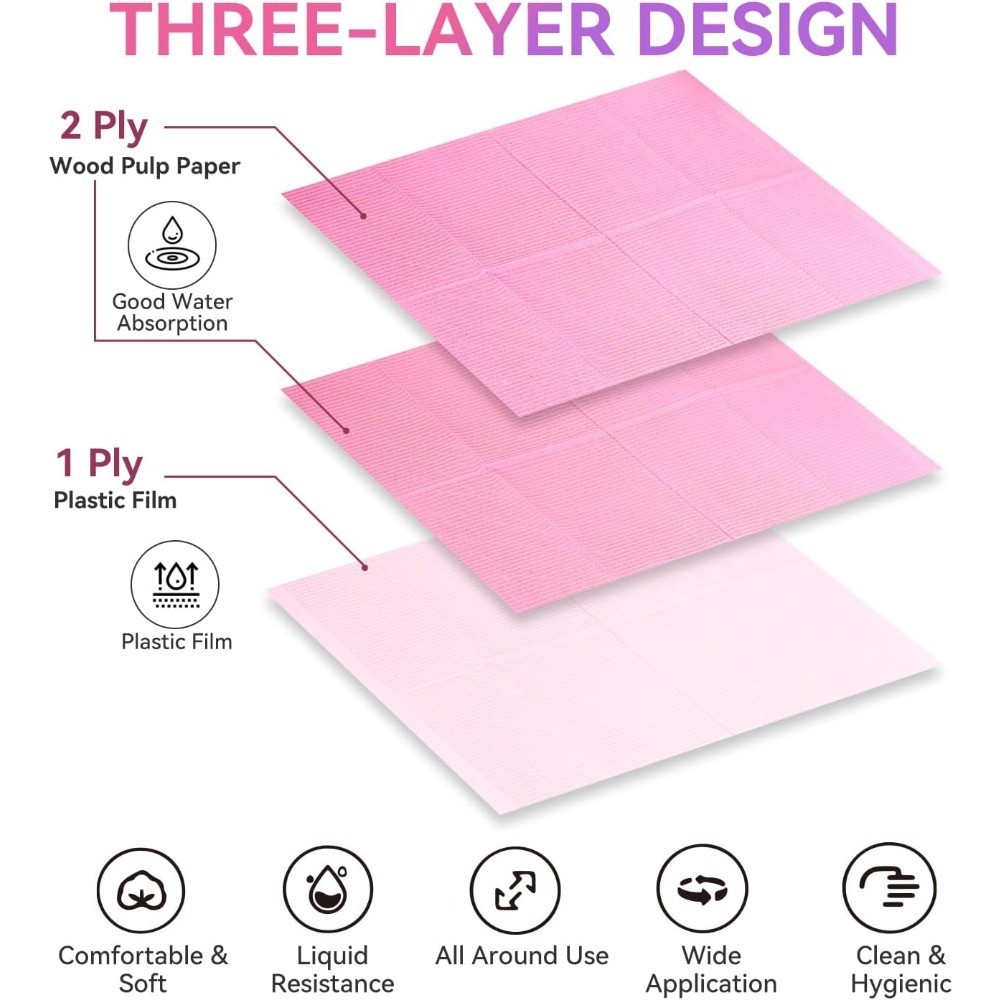 50 Pcs Pink Disposable Nail Mats, 18″x13″ Waterproof | 3-Ply Absorbent Nail Mat