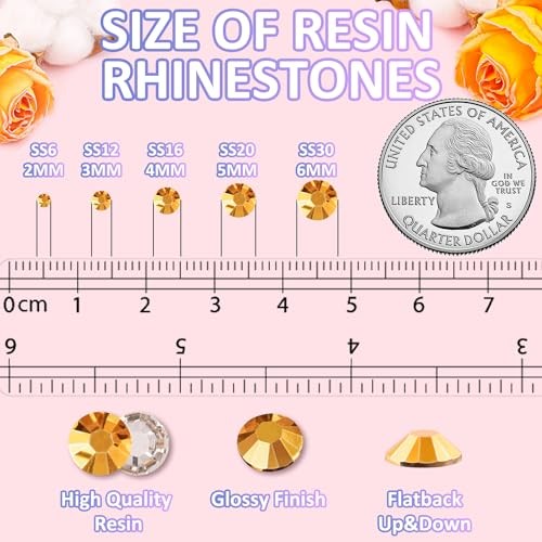 6000Pcs Resin Jelly Rhinestones with 1Pcs 10ml 3mm A04-Copper Gold with Glue