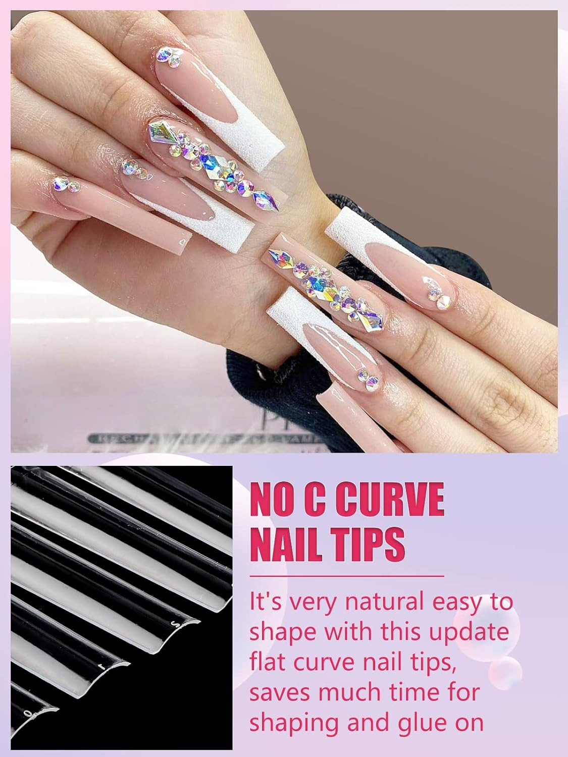 504PCS No C Curve Clear Nail Tips for Acrylic Nails Professional, 3XL