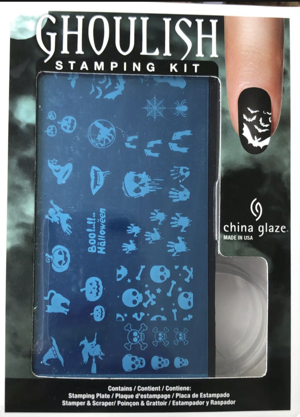 China Glaze Ghoulish Stamping Kit Stamping Plate Stamper & Scraper