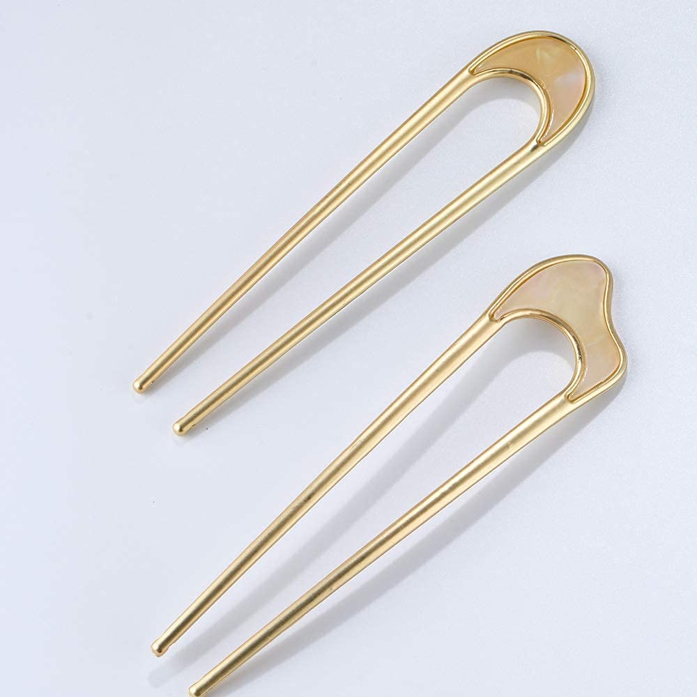 U-Shaped Hair Pins Metal Vintage 1 Count (Pack of 2), C.Gold Color