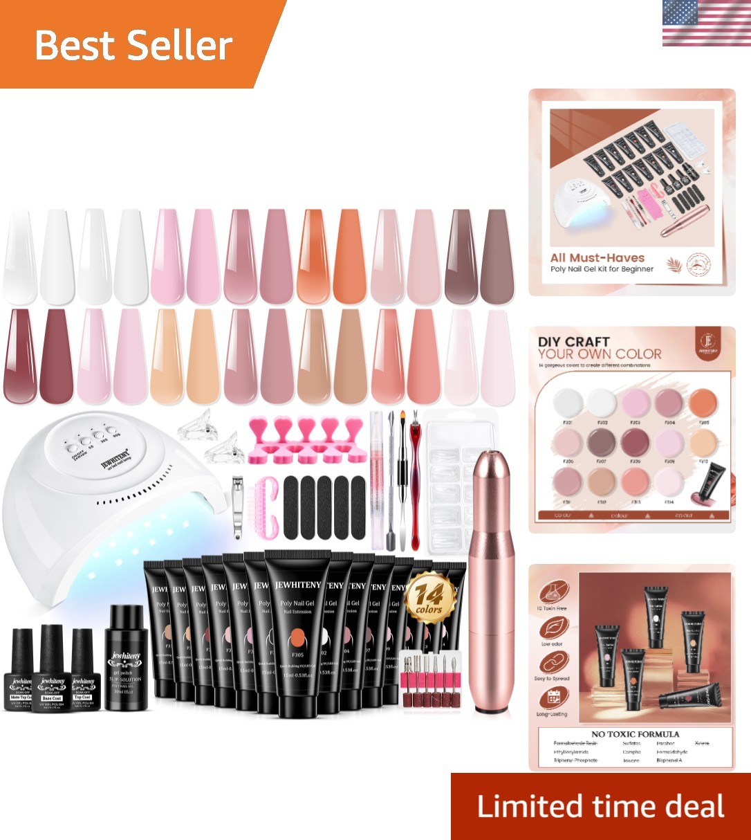 All-in-One 14 Color Poly Gel Nail Kit with Drill & Lamp – Effortless Nail Art