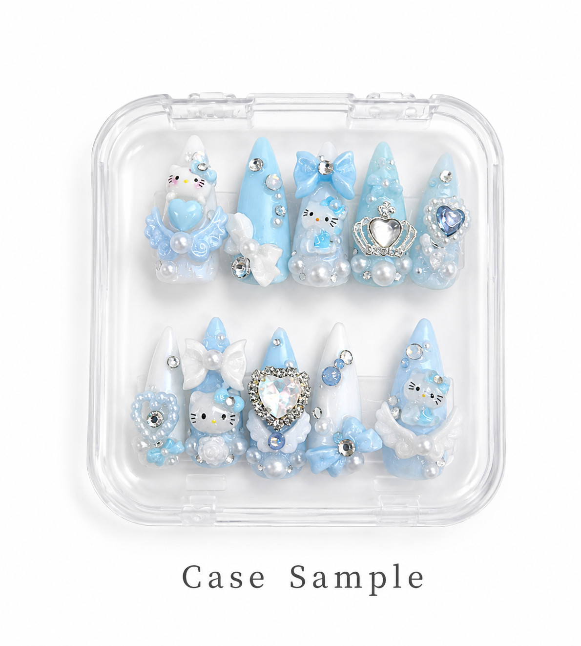Japanese Handmade Kawaii 3D Character Press On Nails Blue & Pink Bow Nail Tips