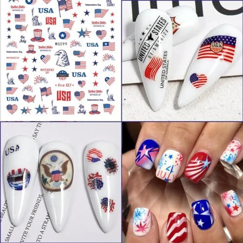 4th of July Nail Stickers, 8 Sheets American Flag Independence Day Nail Art