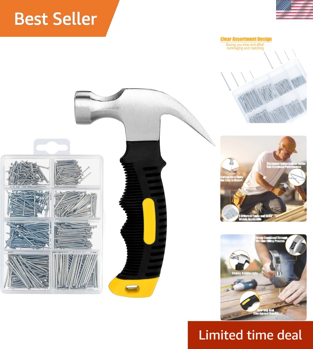 All-in-One 700 Nails & 8oz Hammer Set – Essential Tools for DIY Enthusiasts