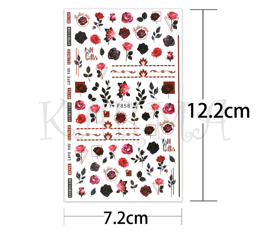 3D Nail Stickers Decals Valentine Red Blue Pink Rose Flower Love Decoration NS3