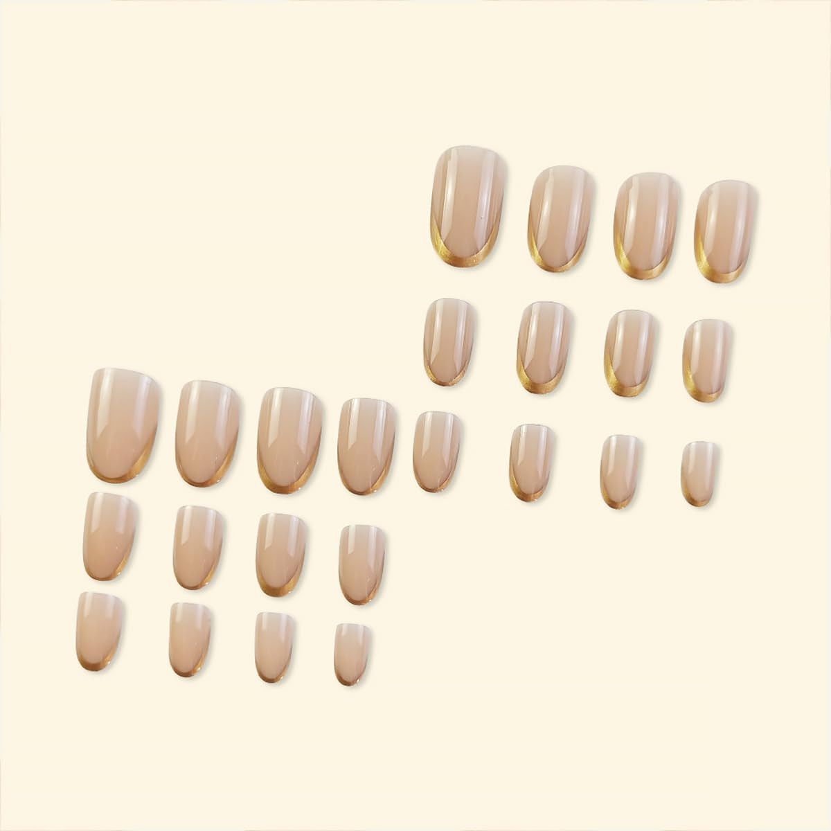 24Pcs Gold French Tip Press on Nails Short Almond Fake Nails Artificial Glossy D