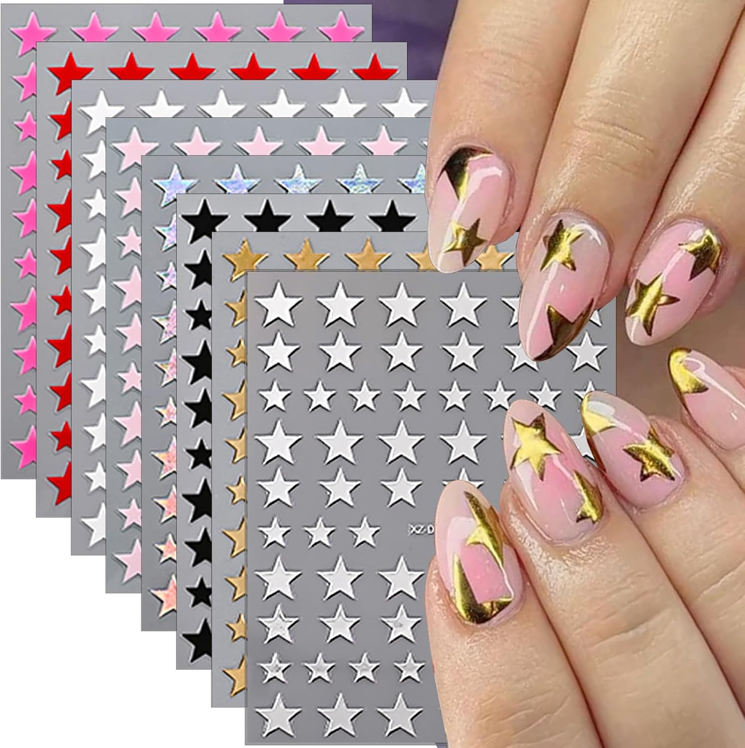 8 Sheets Star Nail Art Stickers Self-Adhesive 4Th of July Nail Decals Red White