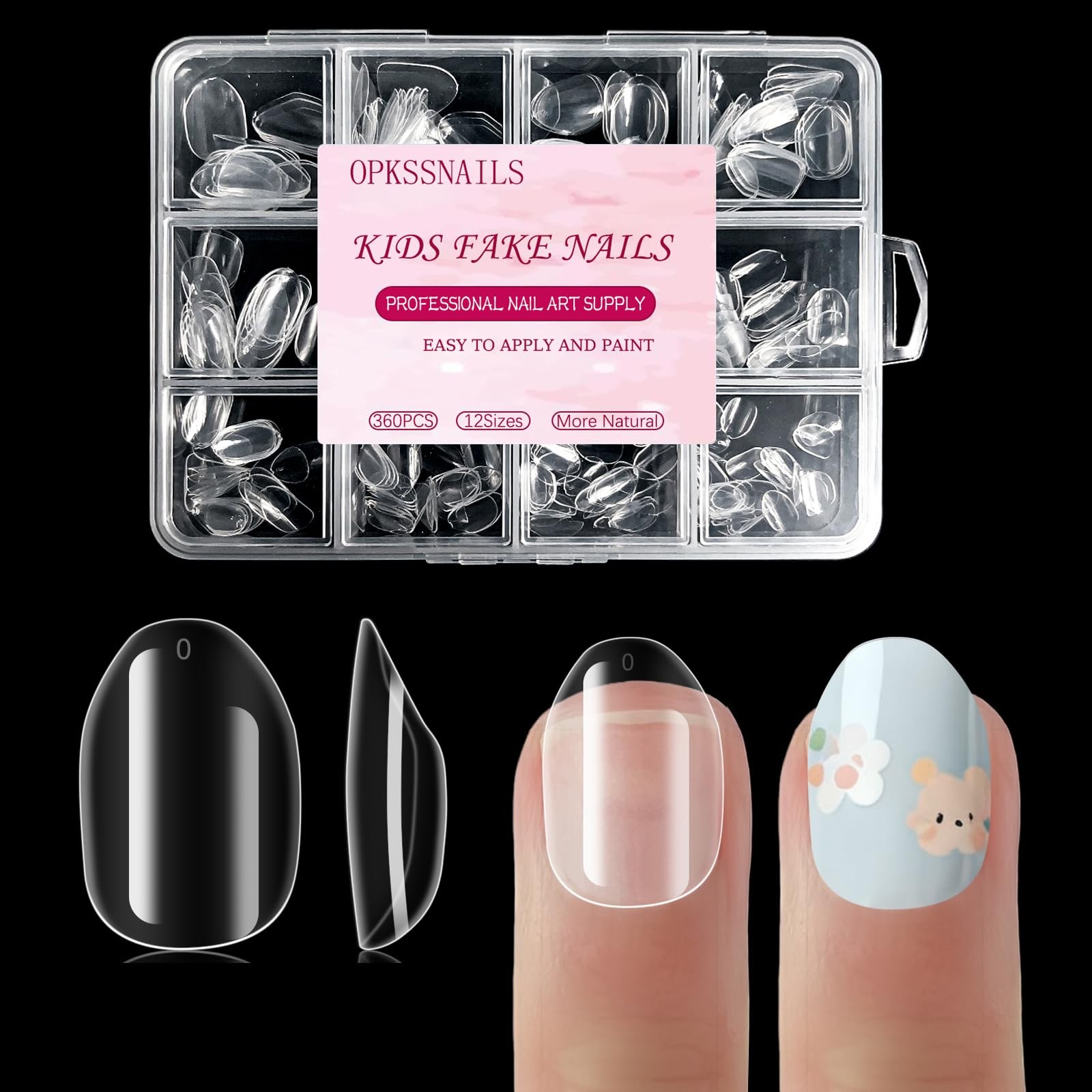 Extra Short Almond Kid Nail Tips,360Pcs Soft Gel Nail Tips Pre-Shaped Press O…