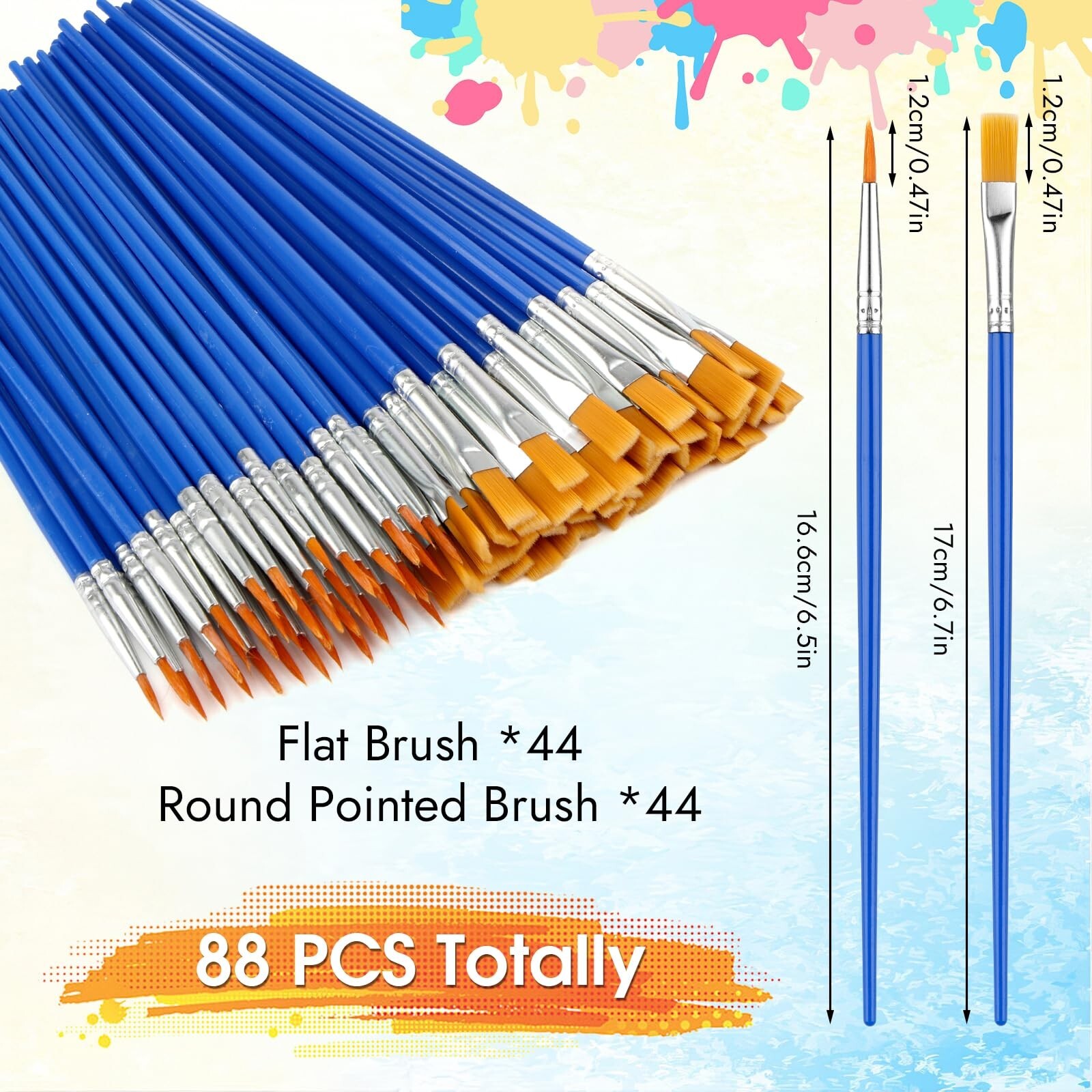 Small Paint Brushes Bulk, 88 pcs Nylon Hair Brushes, Flat Tip Round Acrylic P…