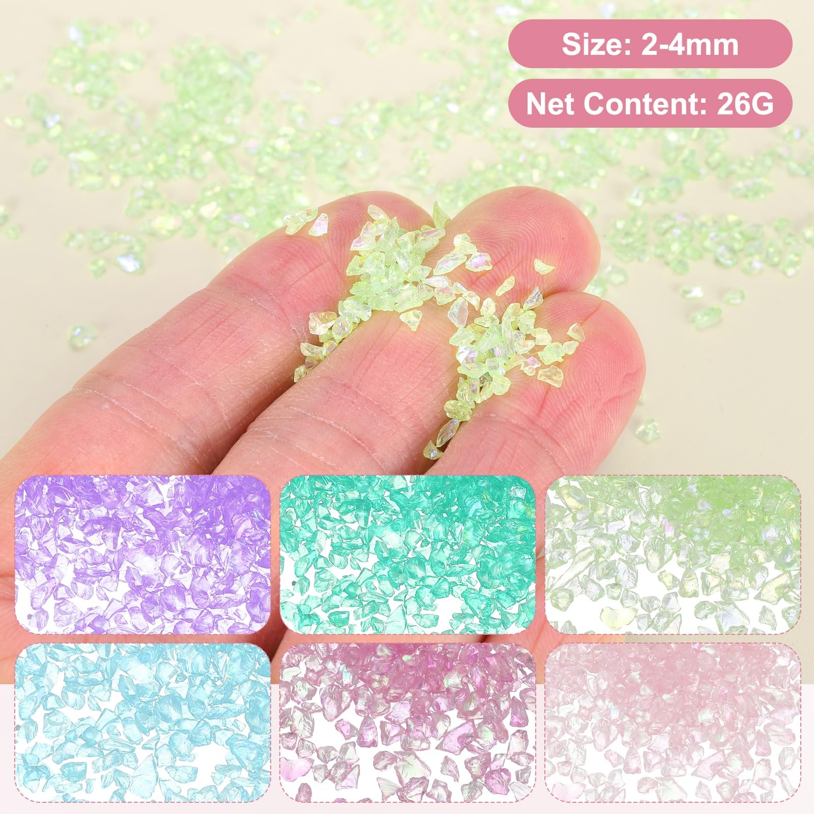 MECCANIXITY 26g Crushed Glass for Crafts, 2-4mm Metallic Irregular Glass Chip…