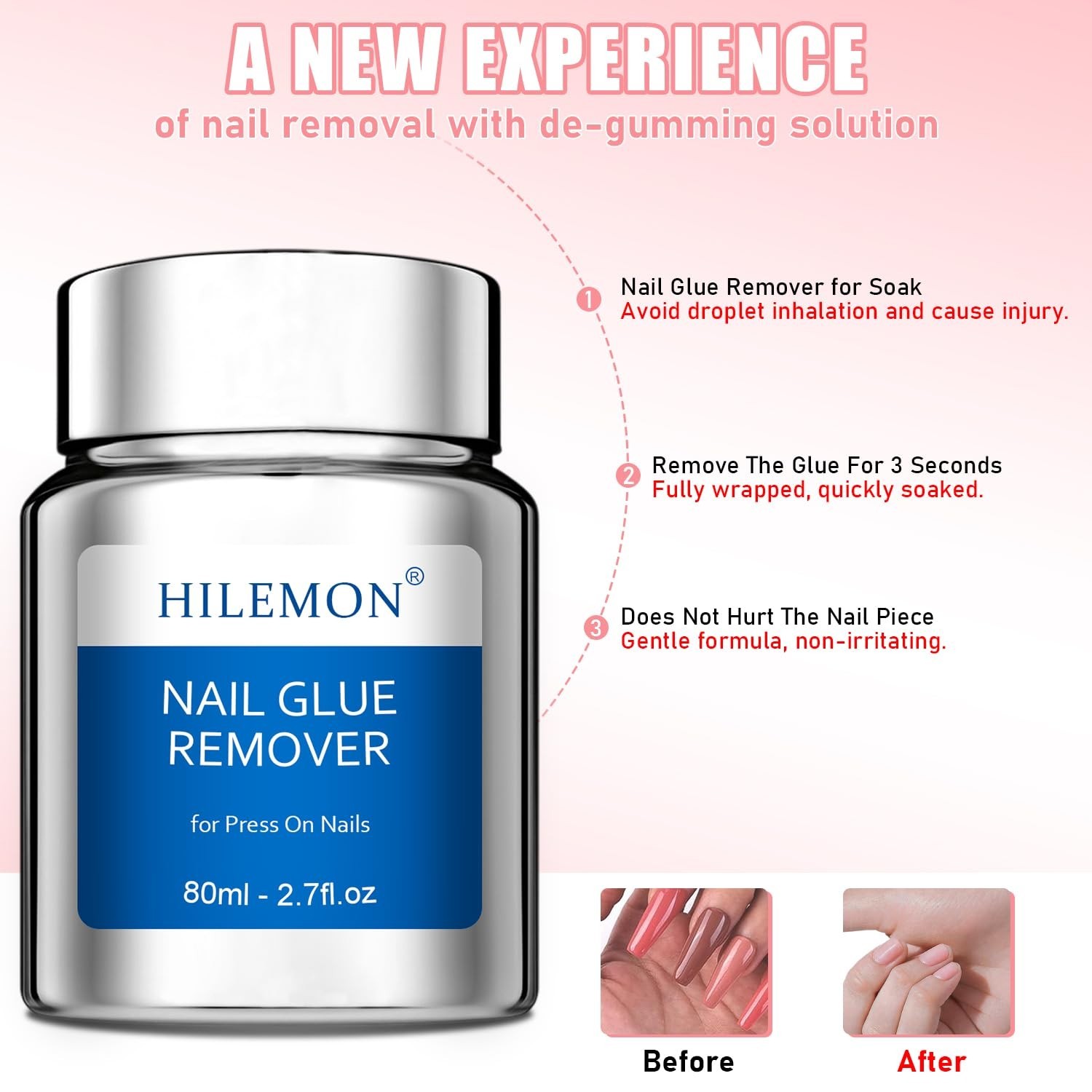 Nail Glue Remover for Press On, Dipping in Soak Liquid Gentle Remove Press-On Na
