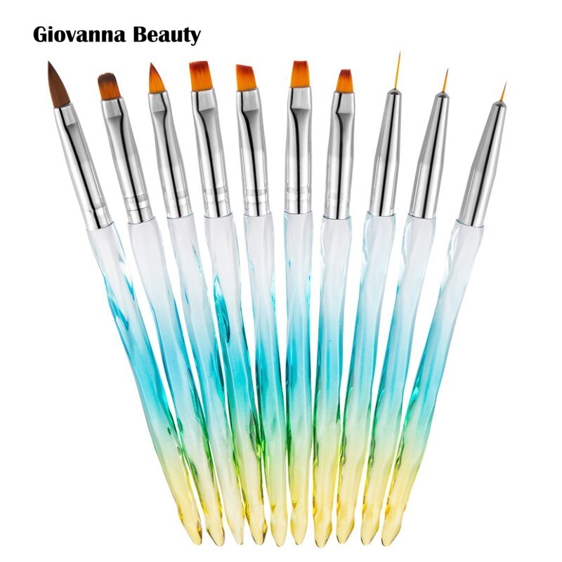 10pcs Set Acrylic UV Gel Nail ART DESIGN Painting Drawing Brush Diamond Handle