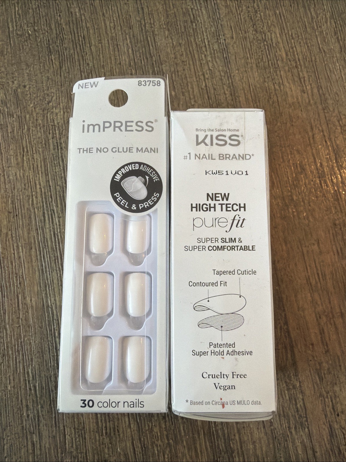 Impress No Glue Mani 2 Sets Press On Nails White Short Square New MK03