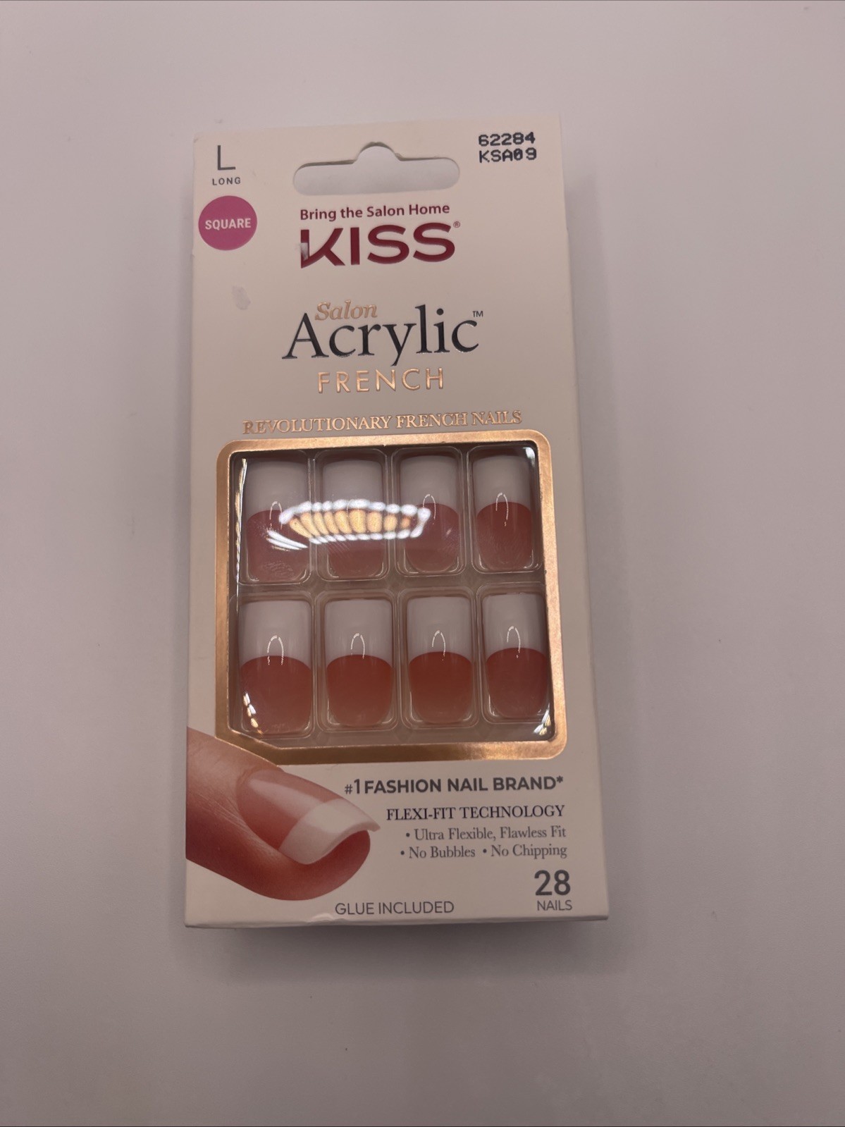 ( 1 PACK) Kiss Salon Acrylic French 28 Count Long Length Pink