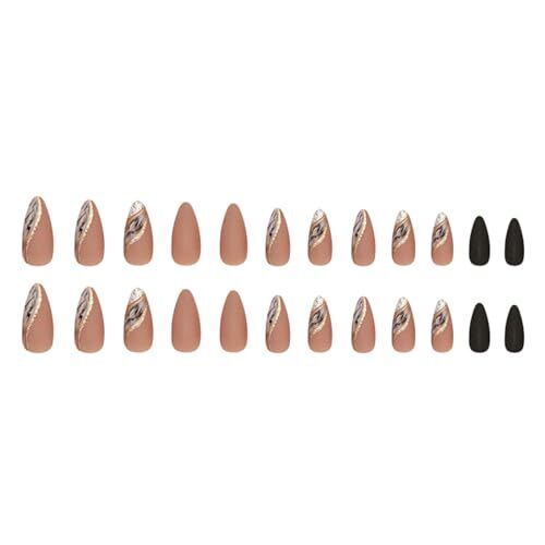 Almond Press on Nails Medium Fake Nails Nude False Nails with Designs Style23