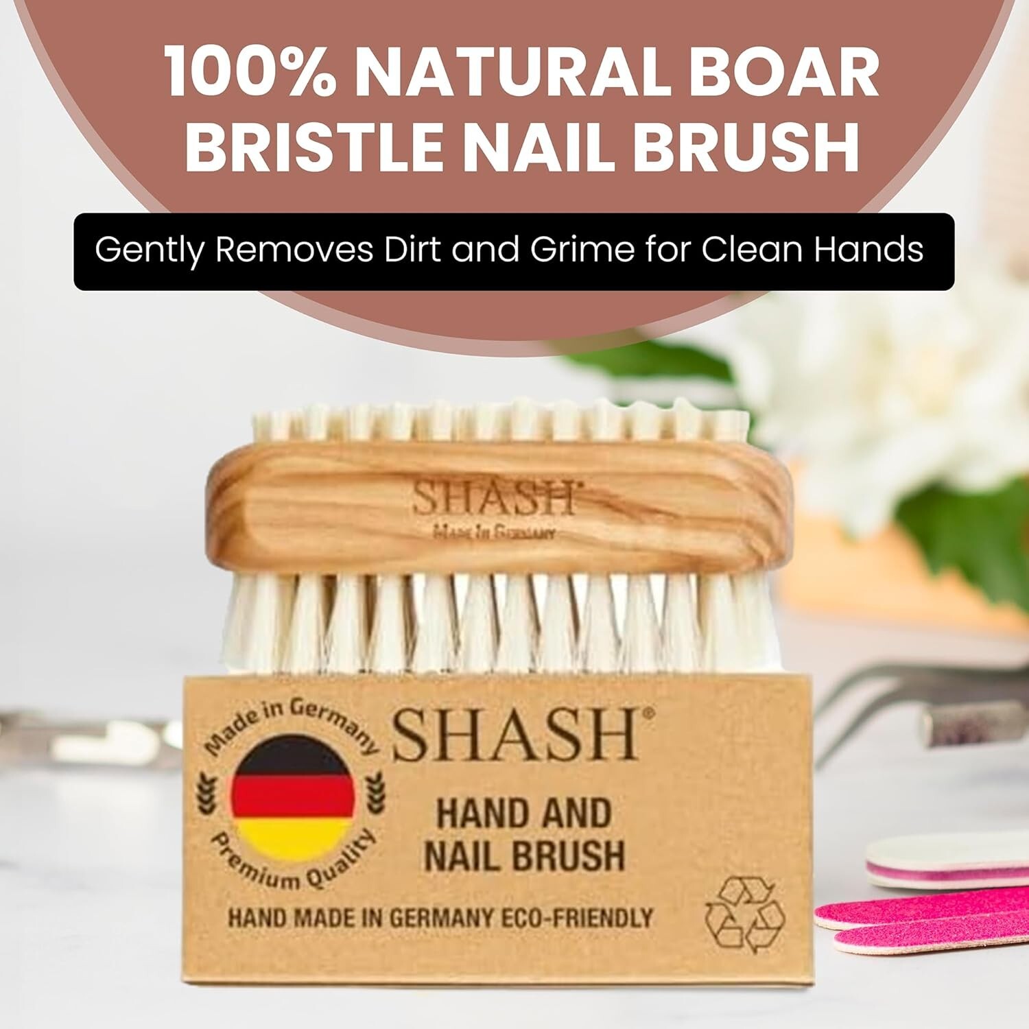 Luxurious KELLER 100% Boar Bristle Nail Brush – Clean and Buff for Glossy Hands