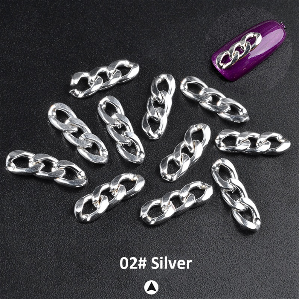 HunCo Nail Art Decor Chain Silver Gold Black Metal Gel Acrylic Elite 9pcs/set