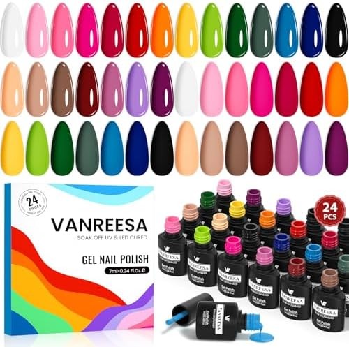 VANREESA 24 Pcs Gel Nail Polish Set, 21 Colors Gel Polish with Base Coat Glossy