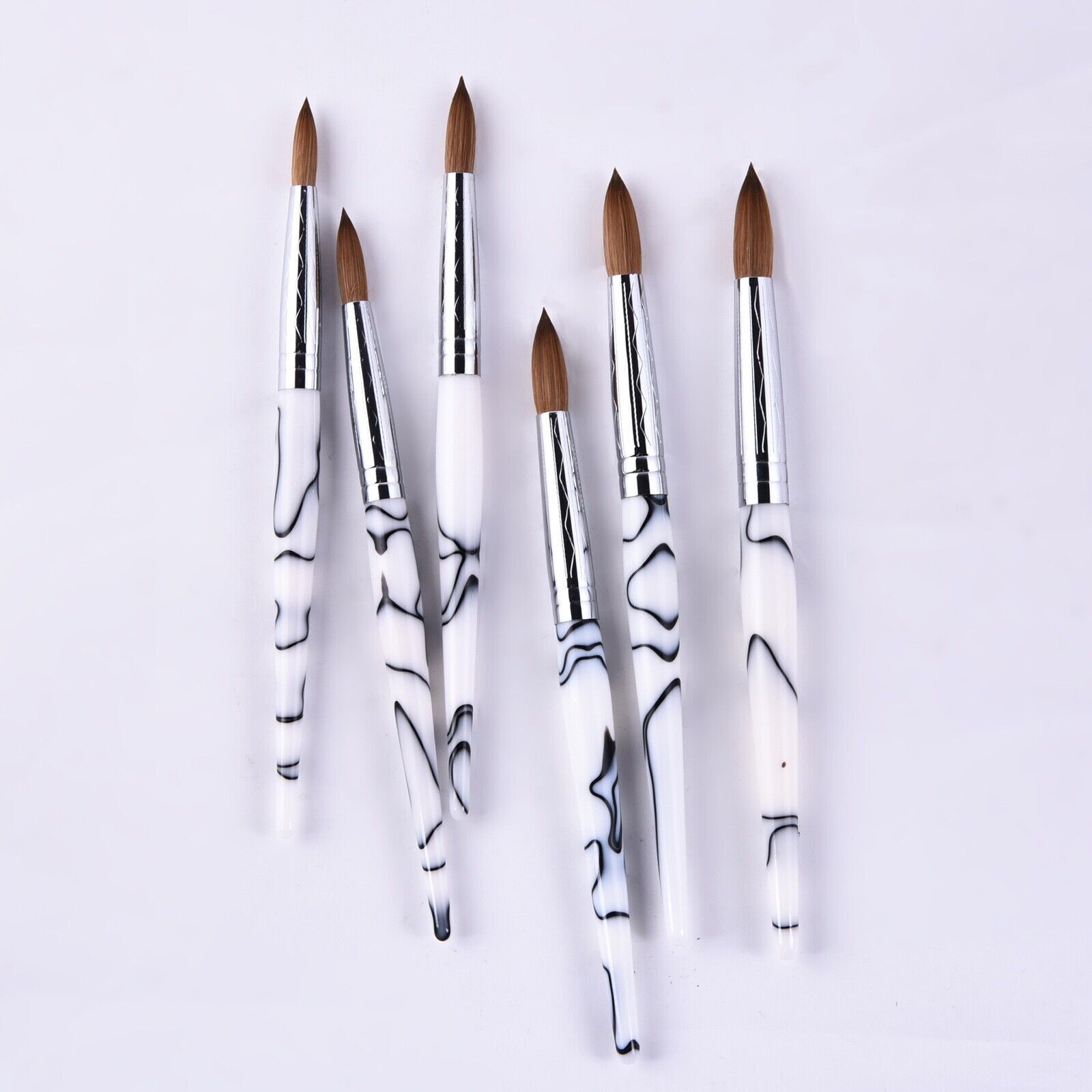 Black/White Marble Kolinsky Nail Brush For Acrylic Application Extension 6-24