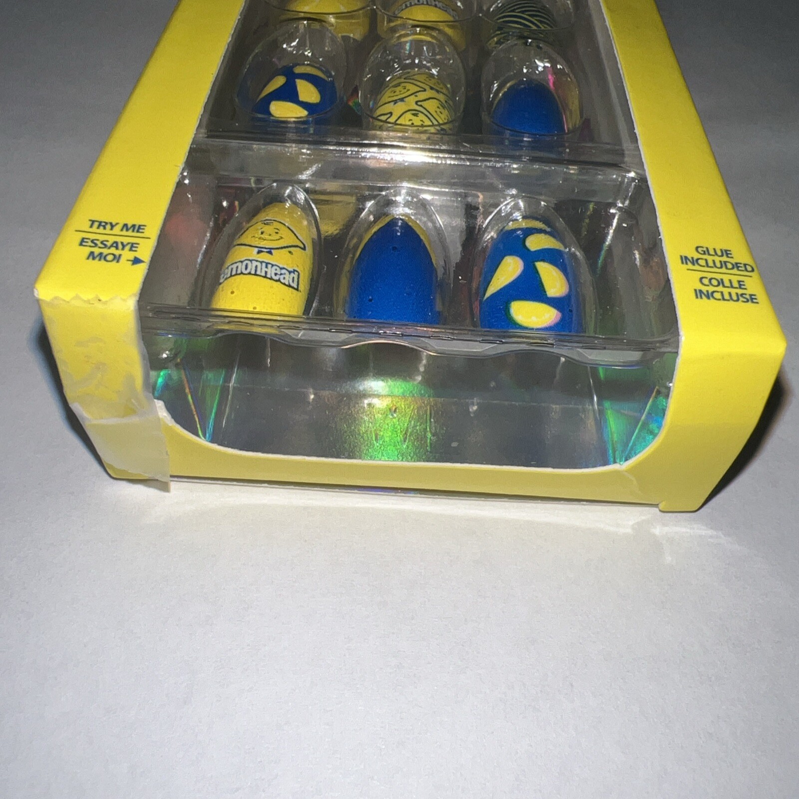 24pc Claire’s Fake False Press On Glue On Vegan Lemonade Almond Yellow Blue