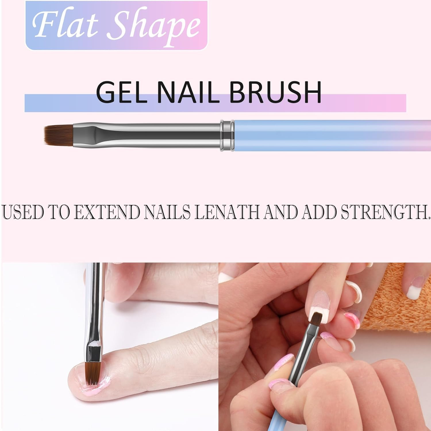 Nail Art Clean up Brushes, 3 Pcs Flat/Oval/Fine Angled Gel Nail Brushes,For Nail