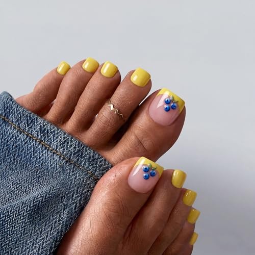 Press On Toenails Short – Blueberry Rain, Easy-to-Apply 3D A4-Blueberry Rain-T