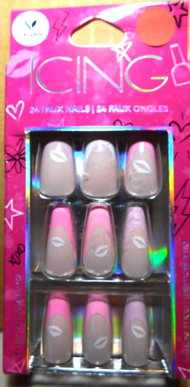 CBI Distributing Corp.~Icing 24 Faux Nails Vegan Pink, Tan, & White Lips