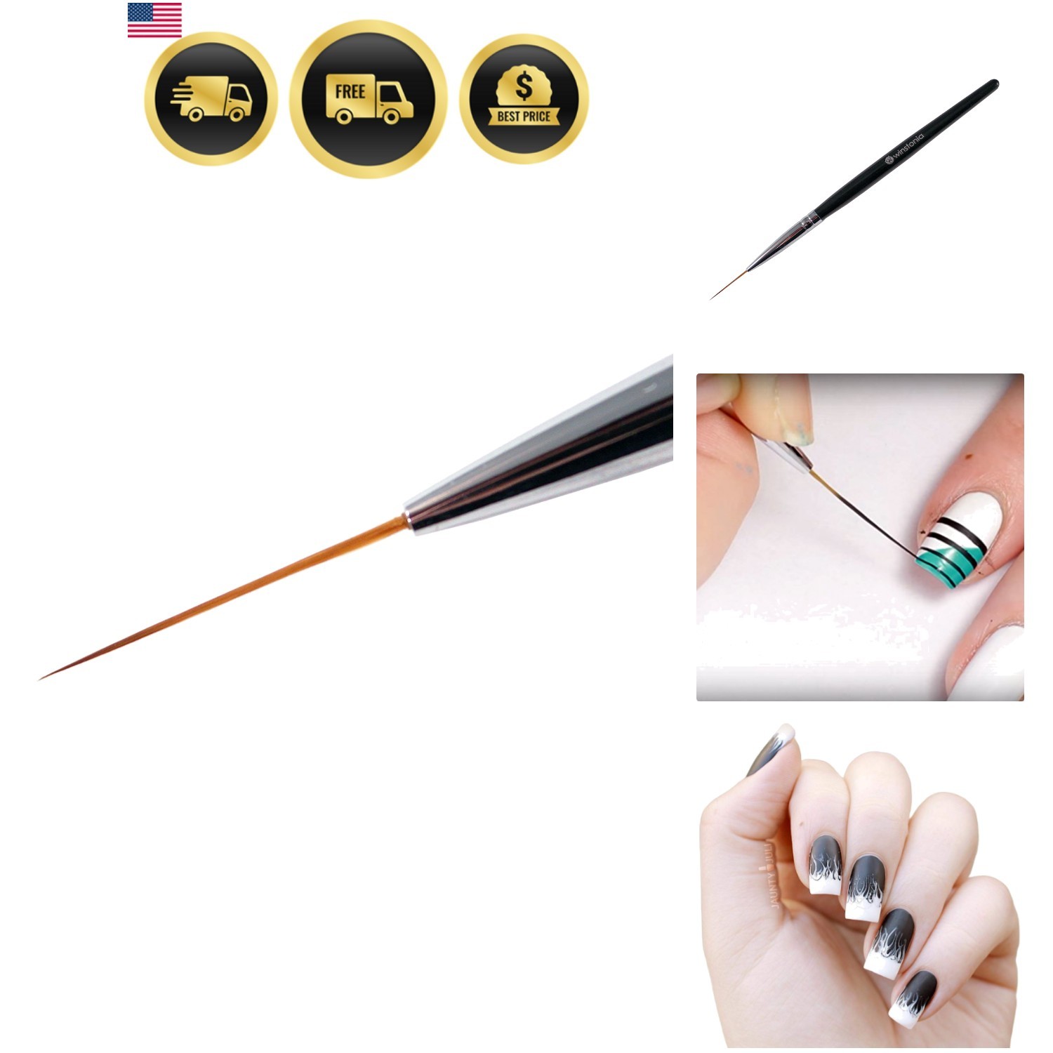 Pro Nail Art Long Striping Brush Striper Pen Acrylic Handle Mani 22mm