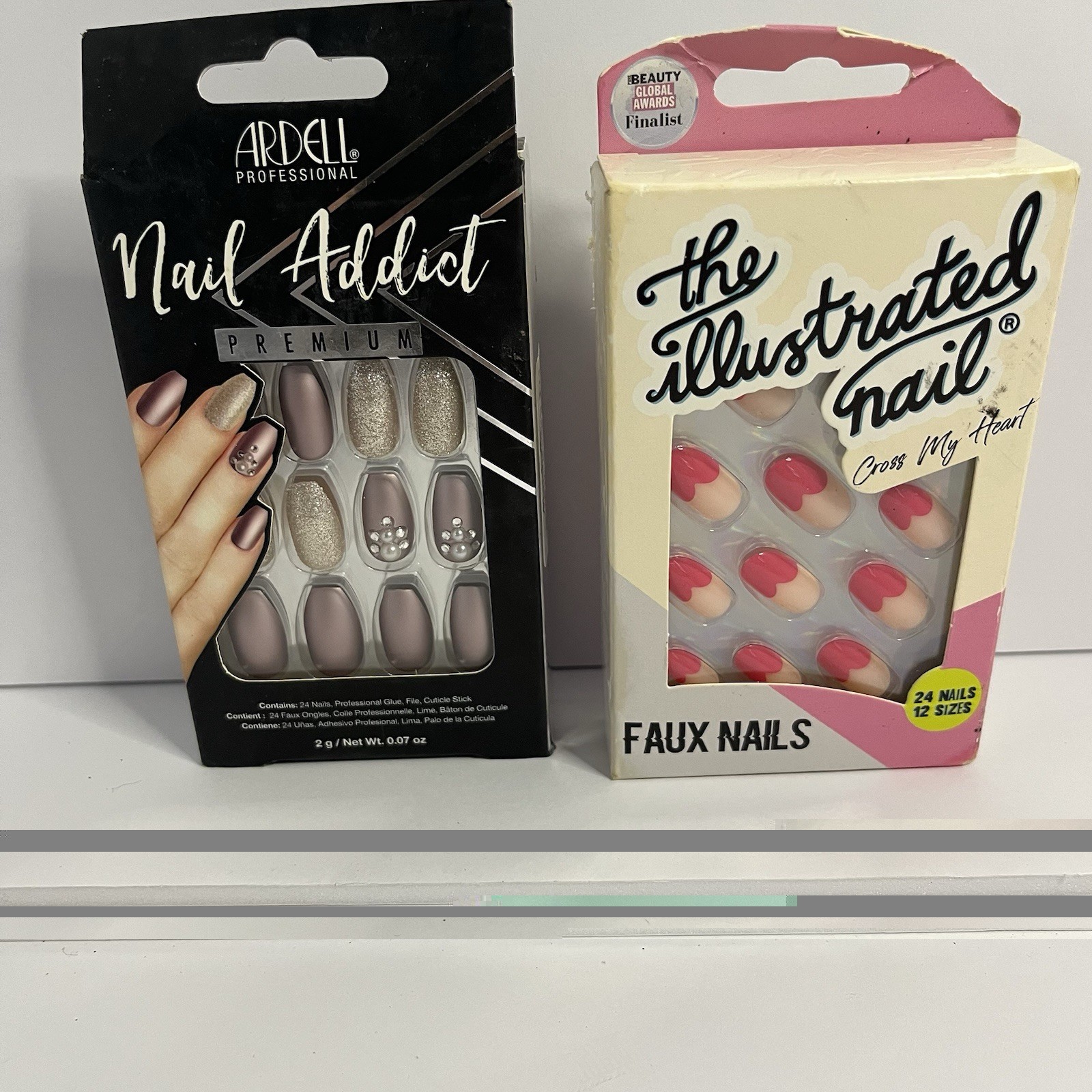 Ardell & The Illustrated Nail Press-On Nails Mauve Gold Pink 3D Shiny