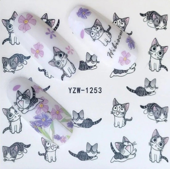 Nail Art Water Decals Spring Cute Kitty Cats Cat Flowers Roses Cats (Group 1)