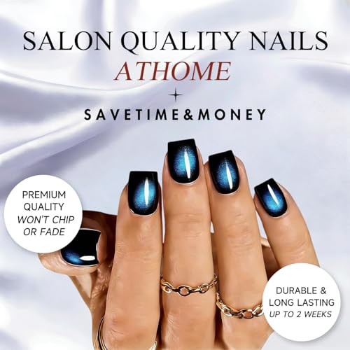 Cat Eye Press on Nails Short – Blue Black Press On Nails square black blue