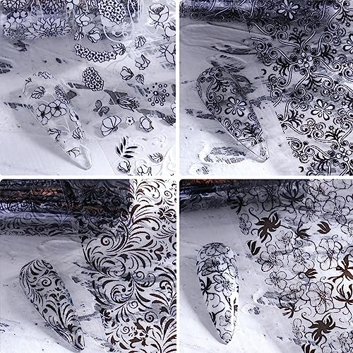 10 Rolls Lace Nail Foil for Long Acrylic Nails Black White Flower Nail