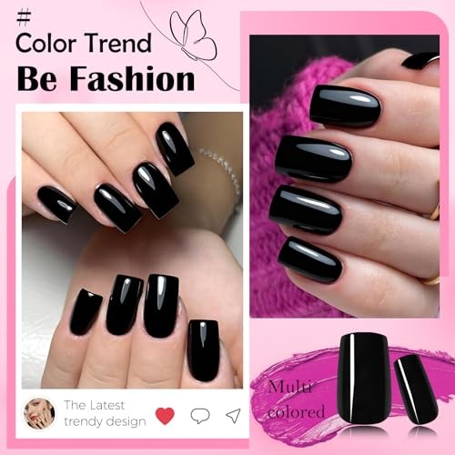240pc Press on Nails Medium Square Fake Nails Press ons Square Nail Tips Black
