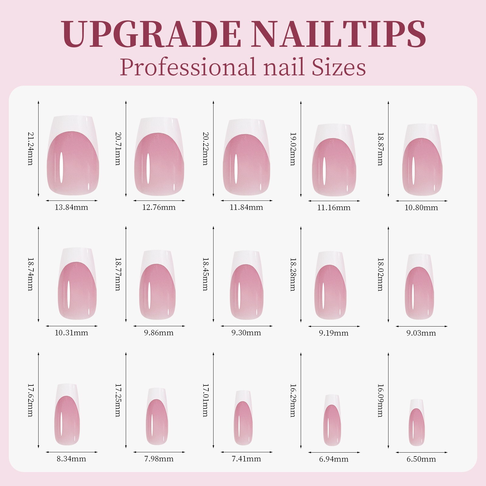 135Pcs Press on Nails French Shape Fake Nai Art Tips Manicure Set 15 Sizes