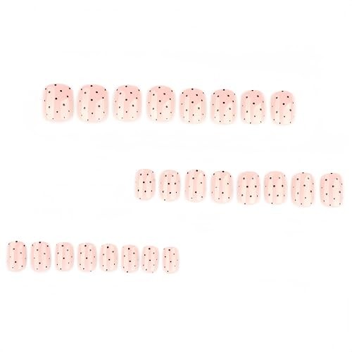 24Pcs Polka Dot Press on Nails Short Square Fake Nails Black Dot False dot