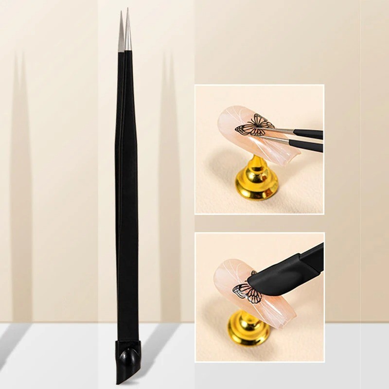 Durable Nail Tweezers With Silicone Press Head For Nail Salon