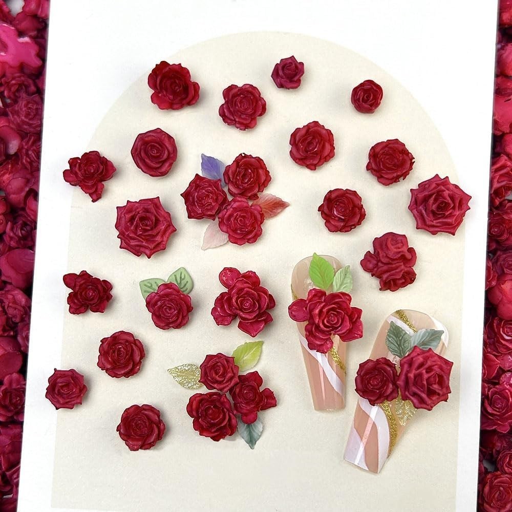 3D Rose Red Flower Nail Charms Luminous Camellias Roses Nail Art Charms Soft