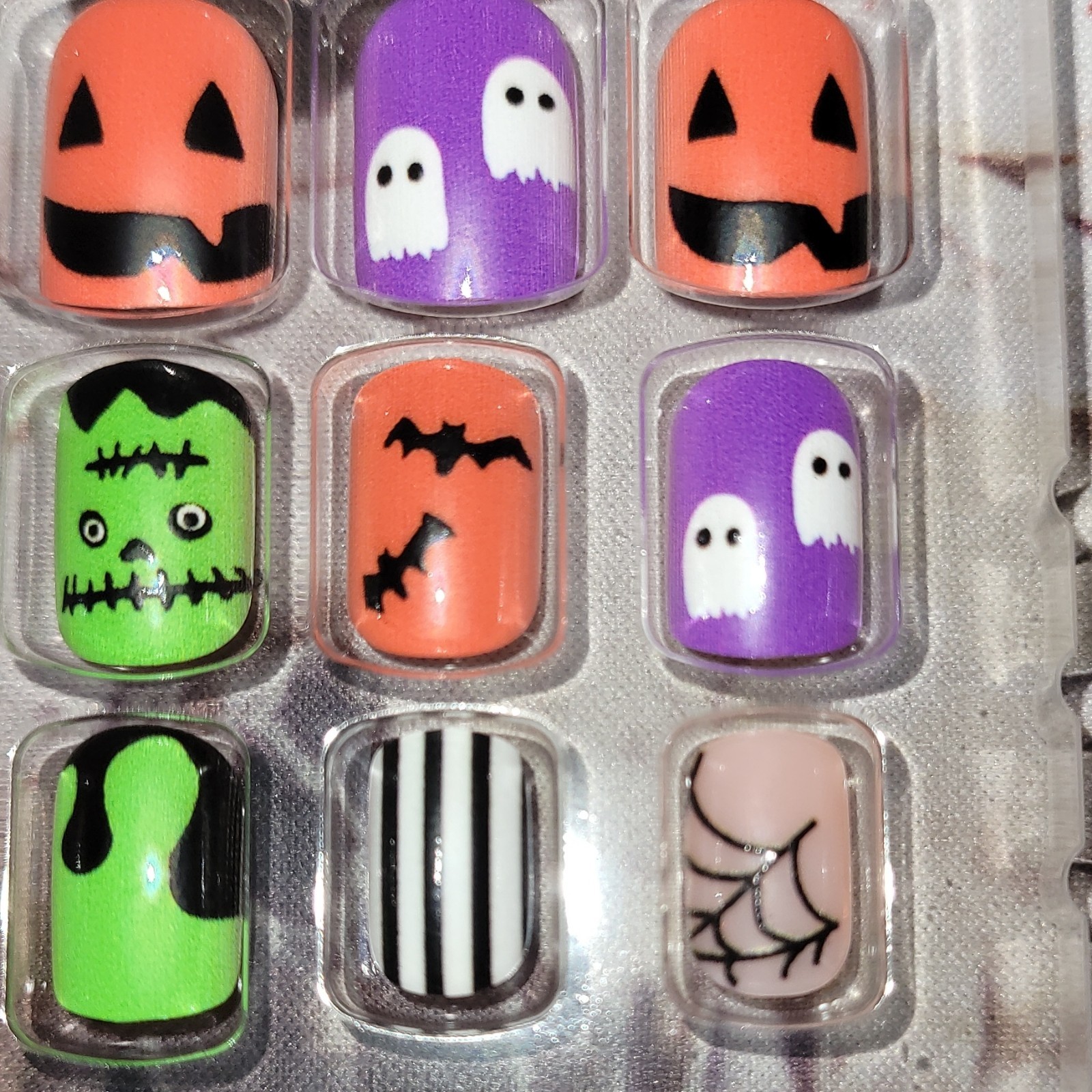 Pre-Designed Press-On Nails Short Square Shiny Halloween Multicolor