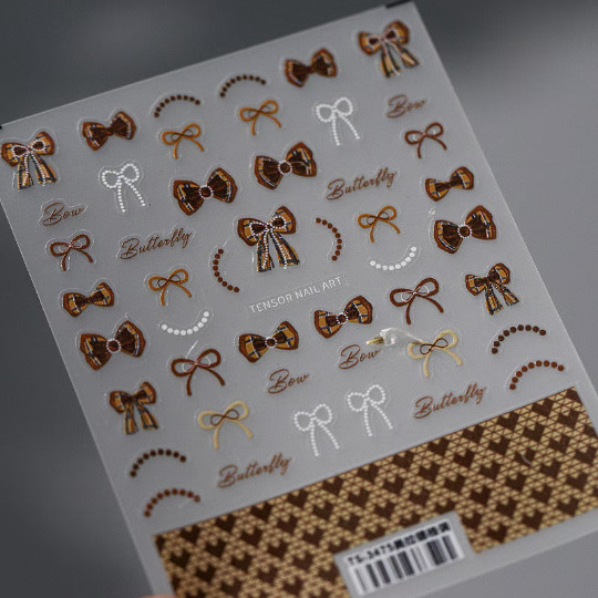 5D Bowknot Nail Decal, Brown Bowknot Nail Decals, Nails Art Stickers, (419)