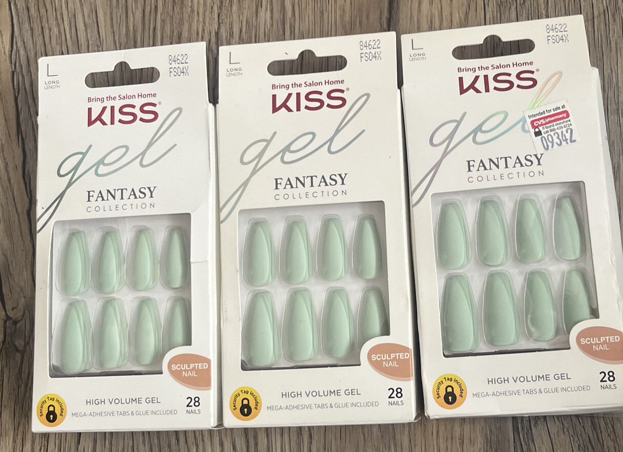 6 Pack Kiss Gel Fantasy High Volume Gel Long Nails, FS04X Sculpted 28 Nails Each