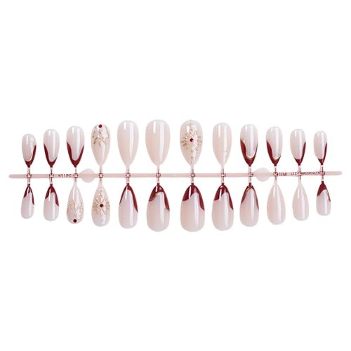 24Pcs French Tip Press on Nails Medium Fake Nails Almond Shape Gold style3