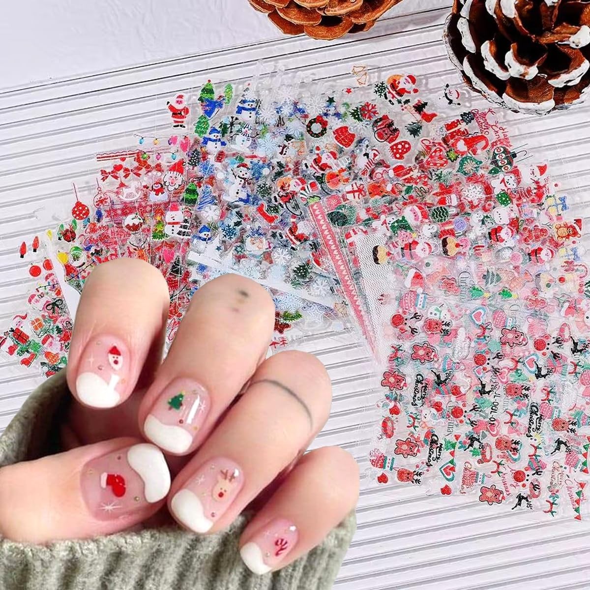 Glitter Christmas Nail Art Stickers for Set 3D Self- Adhesive Nail Supplies S…