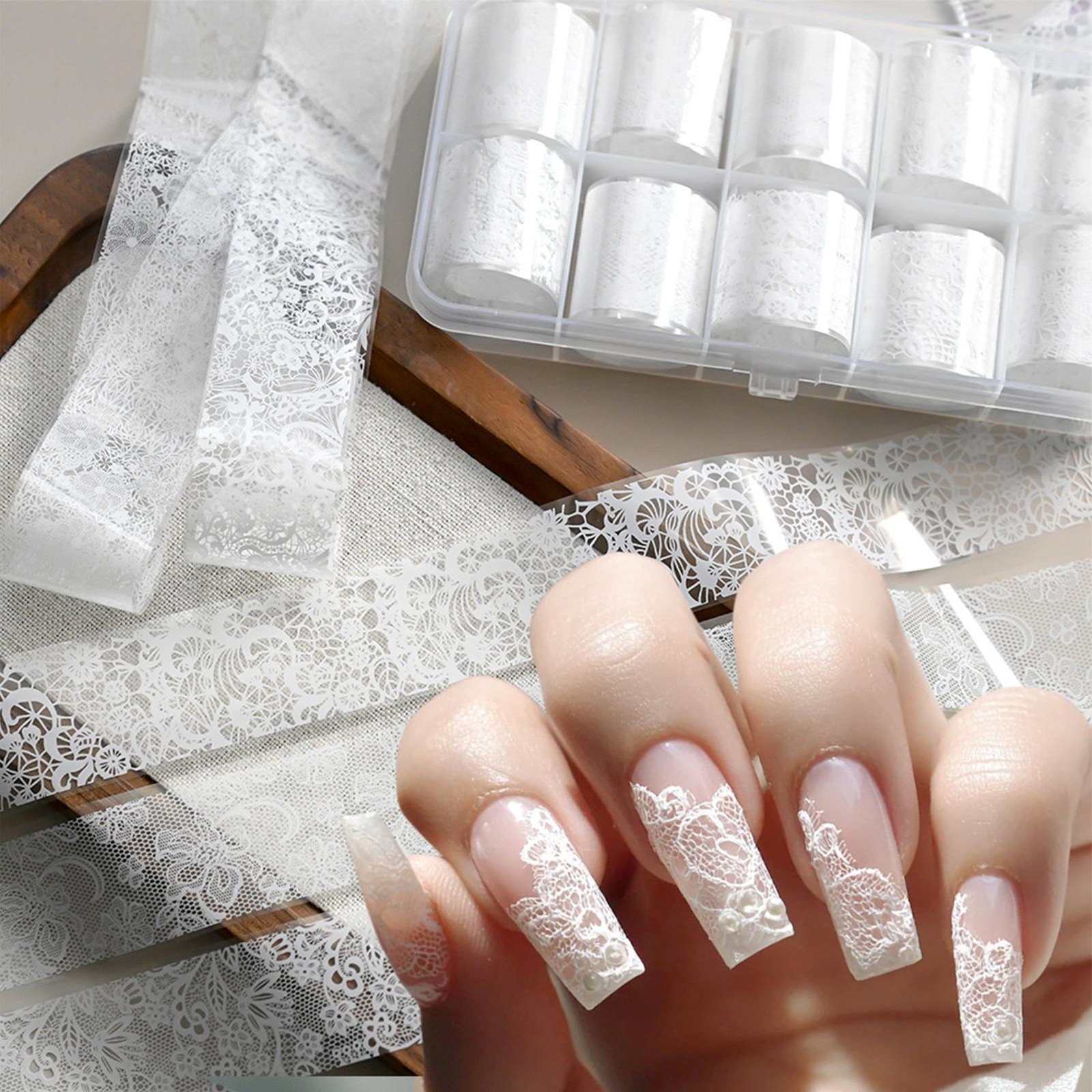 10 Rolls Lace Nail Transfer Foil Sticker Nail Art Foils Decals Manicure Stickers