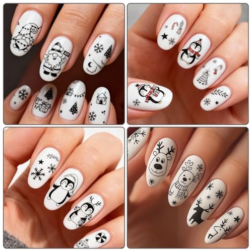 Christmas Nail Stickers, Black Santa Snowflake Self Christmas Black Design