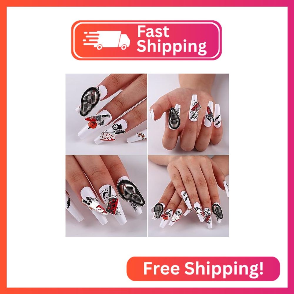 ROFIBUT Halloween Bloody Knife Nail Charms Terror Silver Red Gems 3D Metallic Ki